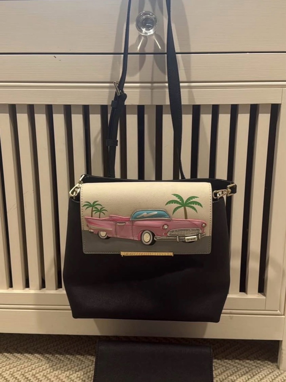 Kate Spade NY crossbody bag- pink Cadillac Print + Convertible Black Panel